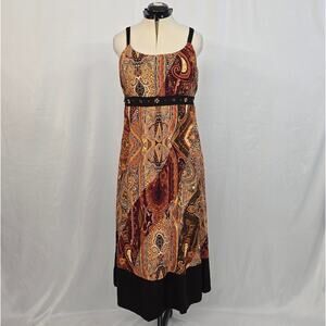 R&K Originals Sleeveless Maxi Dress Women's 16 Multi-Color Tribal Print Beads